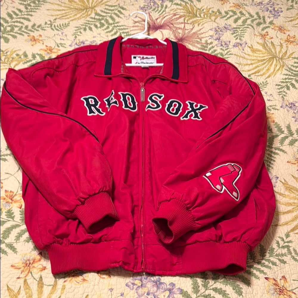 Vintage Majestic Red Varsity Jacket with Ribbed Cuffs